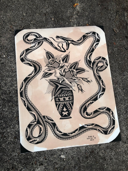 Rose vase and snake print (11x14)