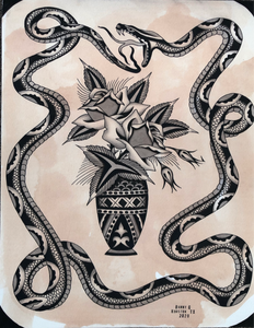 Rose vase and snake print (11x14)